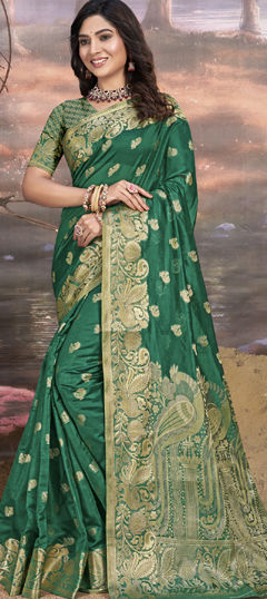 Green color Saree in Art Silk fabric with Weaving work