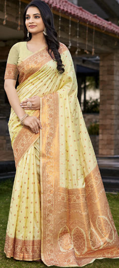 Yellow color Saree in Art Silk fabric with Weaving work