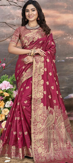 Pink and Majenta color Saree in Art Silk fabric with Weaving work