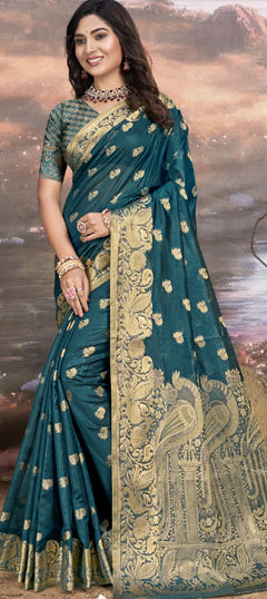 Green color Saree in Art Silk fabric with Weaving work