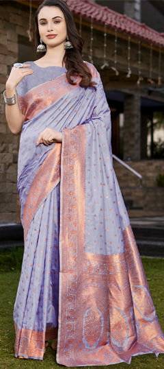 Purple and Violet color Saree in Art Silk fabric with Weaving work