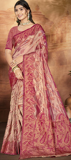 Pink and Majenta color Saree in Organza Silk fabric with Weaving work