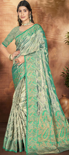 Blue color Saree in Organza Silk fabric with Weaving work