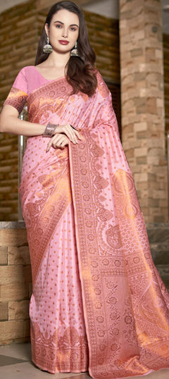 Pink and Majenta color Saree in Art Silk fabric with Weaving work