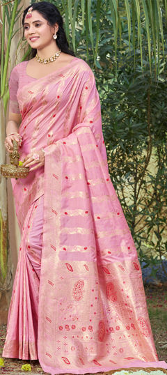 Pink and Majenta color Saree in Art Silk fabric with Weaving work