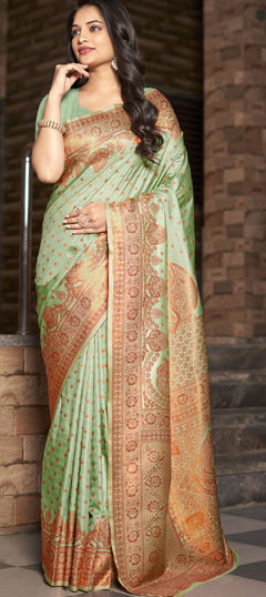 Green color Saree in Art Silk fabric with Weaving work