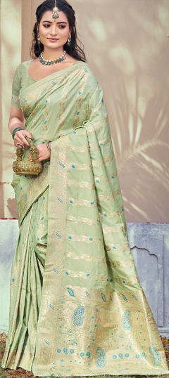 Green color Saree in Art Silk fabric with Weaving work