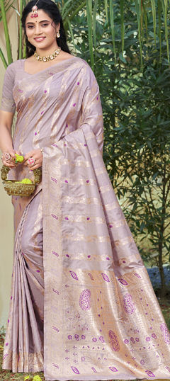 Purple and Violet color Saree in Art Silk fabric with Weaving work