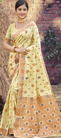 Yellow color Saree in Art Silk fabric with Weaving work