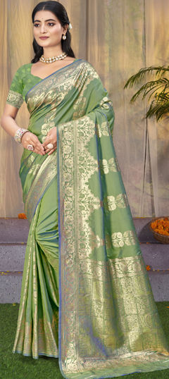 Green color Saree in Art Silk fabric with Weaving work