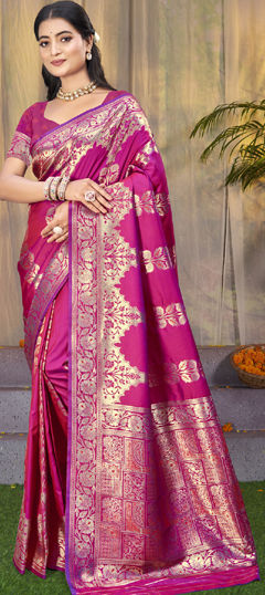 Pink and Majenta color Saree in Art Silk fabric with Weaving work