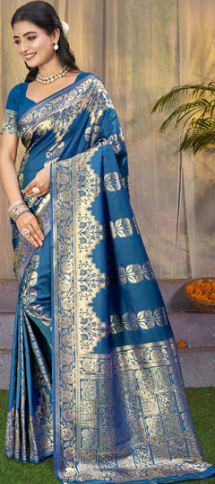 Blue color Saree in Art Silk fabric with Weaving work