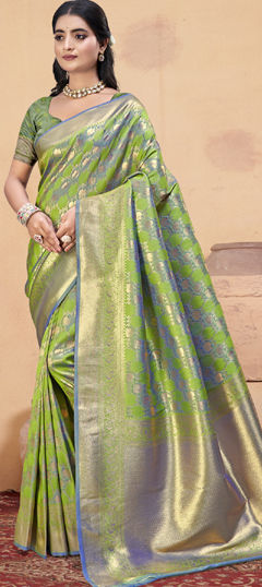 Green color Saree in Art Silk fabric with Weaving work