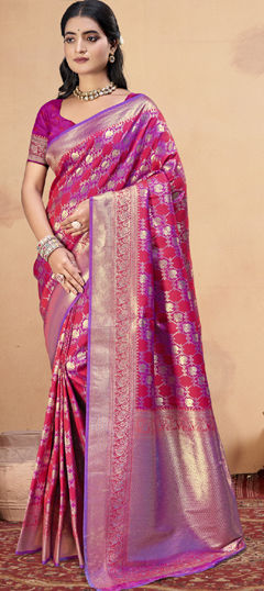 Pink and Majenta color Saree in Art Silk fabric with Weaving work