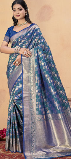 Blue color Saree in Art Silk fabric with Weaving work