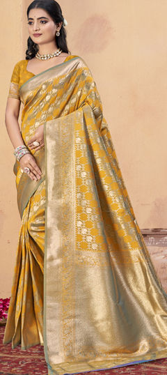 Yellow color Saree in Art Silk fabric with Weaving work