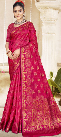 Pink and Majenta color Saree in Art Silk fabric with Weaving work