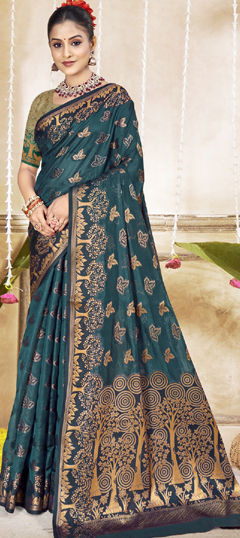 Blue color Saree in Art Silk fabric with Weaving work