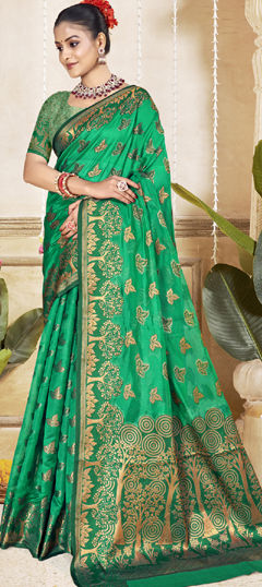 Green color Saree in Art Silk fabric with Weaving work