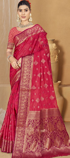 Red and Maroon color Saree in Art Silk fabric with Weaving work