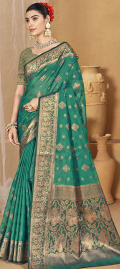 Green color Saree in Art Silk fabric with Weaving work