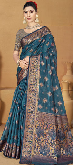 Blue color Saree in Art Silk fabric with Weaving work