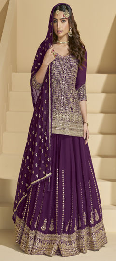 Purple and Violet color Long Lehenga Choli in Georgette fabric with Embroidered, Sequence work