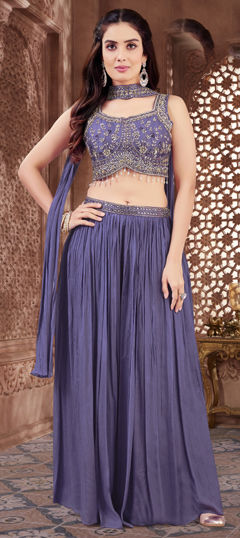 Purple and Violet color Salwar Kameez in Silk fabric with Bugle Beads, Cut Dana, Sequence work