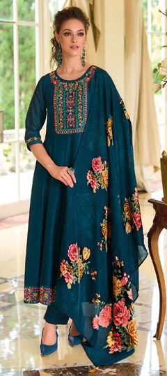 Blue color Salwar Kameez in Silk fabric with Embroidered, Resham, Sequence, Thread work