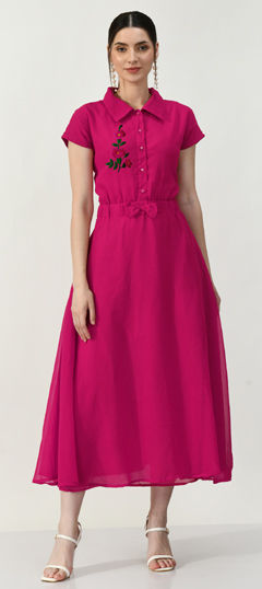 Pink and Majenta color Salwar Kameez in Georgette fabric with Embroidered, Thread work