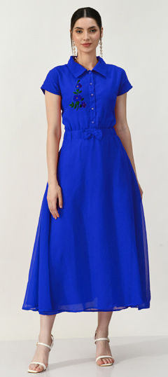 Blue color Salwar Kameez in Georgette fabric with Embroidered, Thread work