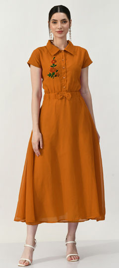 Yellow color Salwar Kameez in Georgette fabric with Embroidered, Thread work