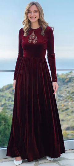 Red and Maroon color Kurti in Velvet fabric with Embroidered, Thread work