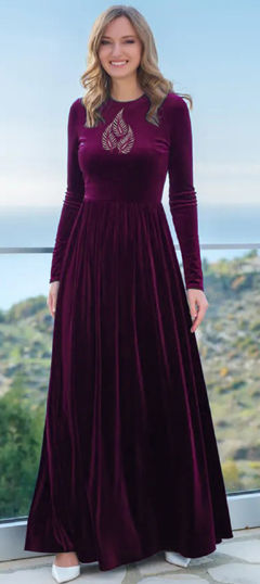 Purple and Violet color Kurti in Velvet fabric with Embroidered, Thread work