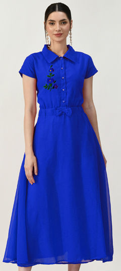 Blue color Dress in Georgette fabric with Embroidered, Thread work