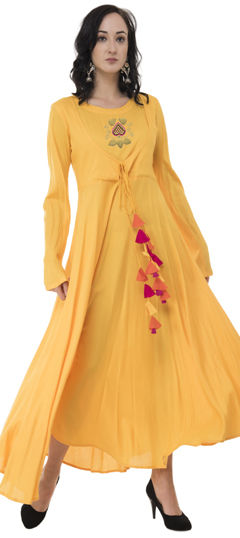 Yellow color Kurti in Rayon fabric with Embroidered, Thread work