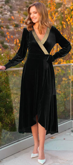 Black and Grey color Dress in Velvet fabric with Lace work