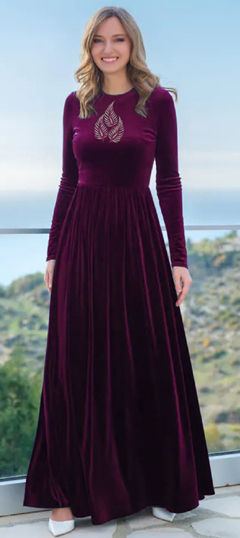 Purple and Violet color Salwar Kameez in Velvet fabric with Embroidered work