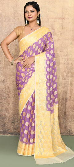 Purple and Violet color Saree in Georgette fabric with Weaving work