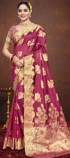 Pink and Majenta color Saree in Art Silk fabric with Weaving, Zari work