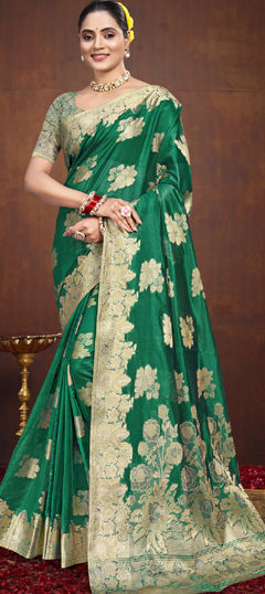 Green color Saree in Art Silk fabric with Weaving, Zari work