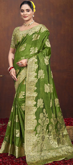 Green color Saree in Art Silk fabric with Weaving, Zari work