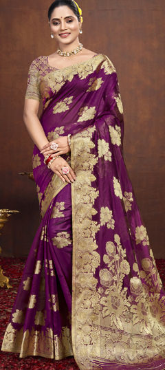 Purple and Violet color Saree in Art Silk fabric with Weaving, Zari work