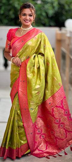 Yellow color Saree in Silk fabric with Weaving, Zari work