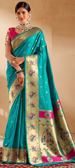 Blue color Saree in Silk fabric with Weaving work