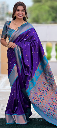 Blue color Saree in Silk fabric with Bandhej, Printed, Weaving, Zari work