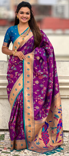 Purple and Violet color Saree in Silk fabric with Weaving, Zari work