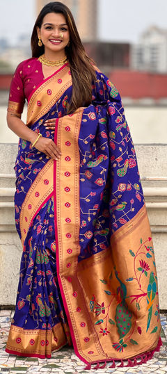 Blue color Saree in Silk fabric with Weaving, Zari work