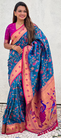 Blue color Saree in Silk fabric with Weaving, Zari work