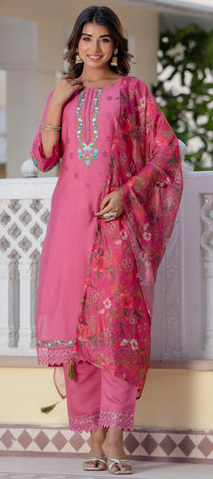 Pink and Majenta color Salwar Kameez in Silk fabric with Embroidered, Resham, Thread work